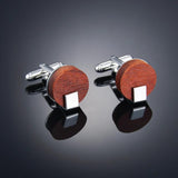 Geometric Wooden Cufflinks Metal Wood Pattern Jewelry