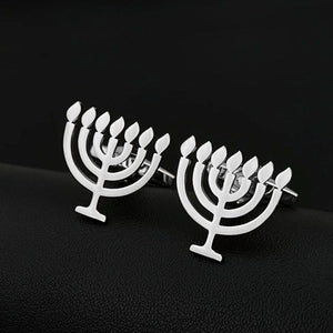 Jewish Menorah Jerusalem Cufflinks for Men Women Suit Set Hanukkah Gift