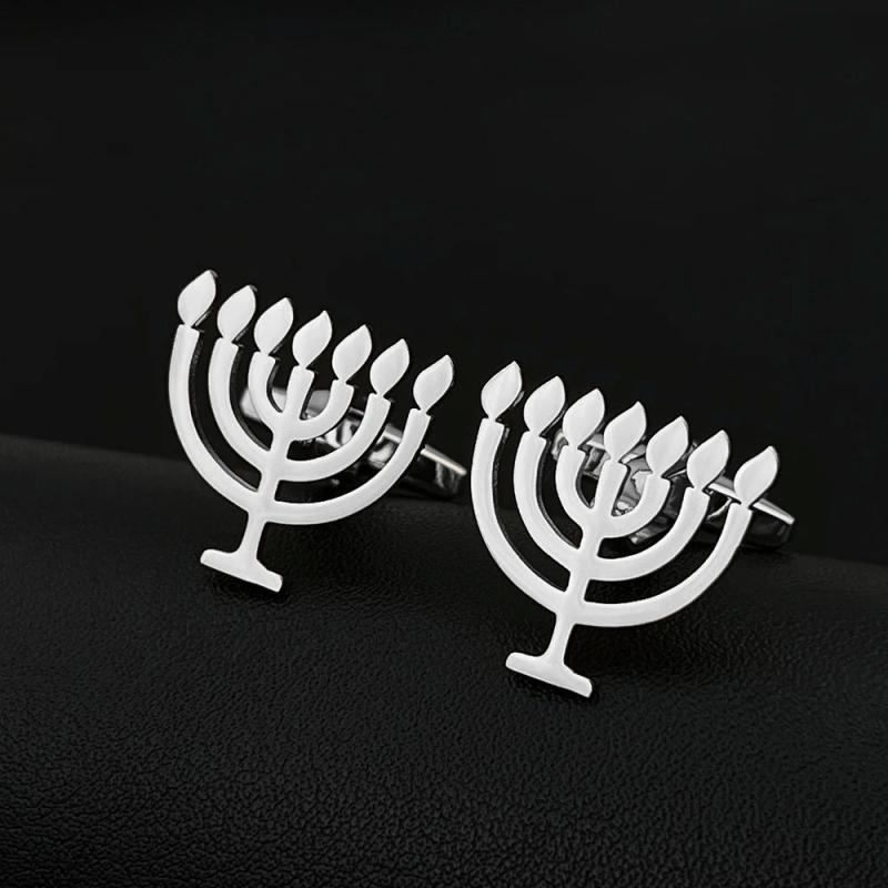 Jewish Menorah Jerusalem Cufflinks for Men Women Suit Set Hanukkah Gift