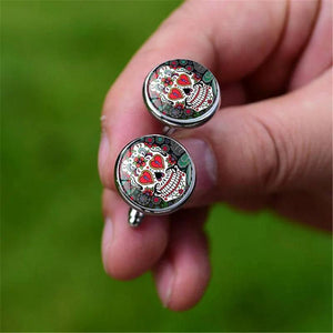 Mexican Sugar Skull Cufflinks for Men Skeleton Wedding Jewelry