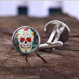Mexican Sugar Skull Cufflinks for Men Skeleton Wedding Jewelry