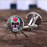 Mexican Sugar Skull Cufflinks for Men Skeleton Wedding Jewelry