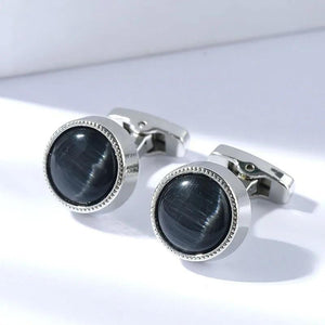 Personalized Cat's Eye Round Wedding Cufflinks