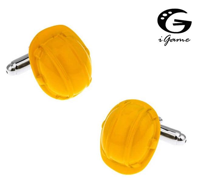 iGame Safety Helmet Cuff Links Novelty Hat Yellow Brass