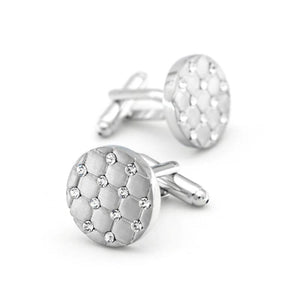 Round Crystal Check Cufflinks For Men Copper Silver Cuff Links