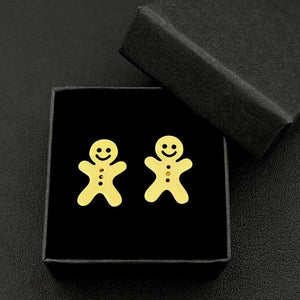 Christmas Gingerbread Man Charm Cufflinks Stainless Steel Yule Jewelry