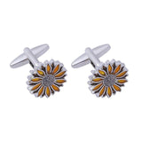 Funny Flower Pair Cufflinks Novelty Yellow Sunflower Orange Plant Cuff Links