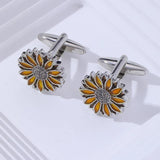 Funny Flower Pair Cufflinks Novelty Yellow Sunflower Orange Plant Cuff Links