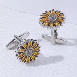 Funny Flower Pair Cufflinks Novelty Yellow Sunflower Orange Plant Cuff Links