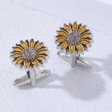Funny Flower Pair Cufflinks Novelty Yellow Sunflower Orange Plant Cuff Links