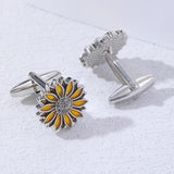 Funny Flower Pair Cufflinks Novelty Yellow Sunflower Orange Plant Cuff Links