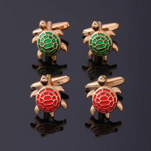 Men's Turtle Cufflinks Red Green Enamel Suit Tuxedo Jewelry