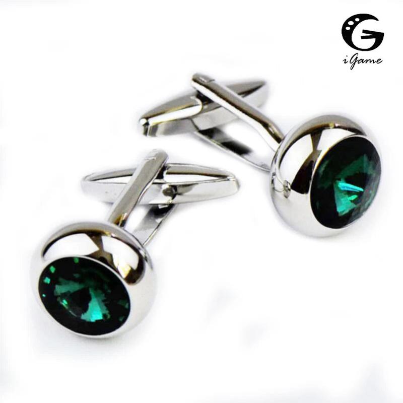 iGame Green Stone Cuff Links Silver Brass for Men