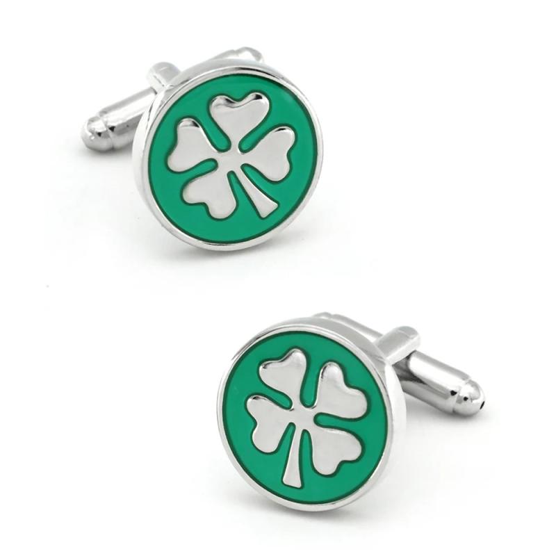 iGame Arrival Cuff Links Green Lucky Clover Brass Material