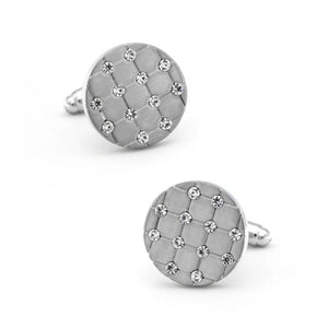 Men's Crystal Cufflinks Brass Silver Round Check Cuff Links & Retail
