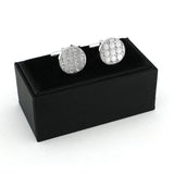 Men's Crystal Cufflinks Brass Silver Round Check Cuff Links & Retail