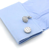 Men's Crystal Cufflinks Brass Silver Round Check Cuff Links & Retail