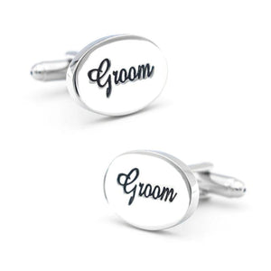 Men's Silver Oval Wedding Cuff Links Groom Groomsman Cufflinks