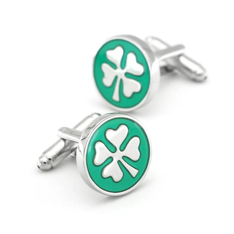 Green Four Leaf Clover Cufflinks Brass Material