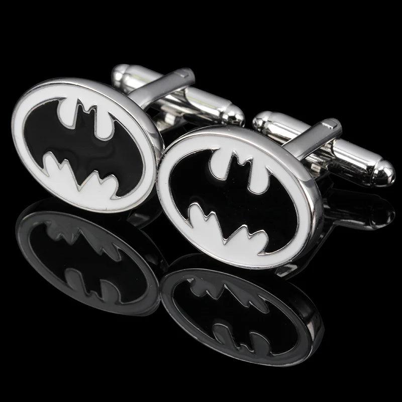 Silvery bat man cuff links for mens shirt