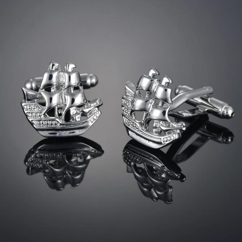 French Long Sleeve Shirt with Sailboat Cufflinks