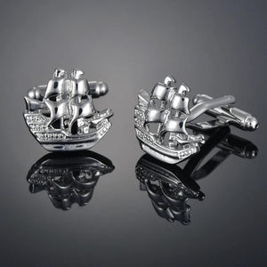 French Long Sleeve Shirt with Sailboat Cufflinks