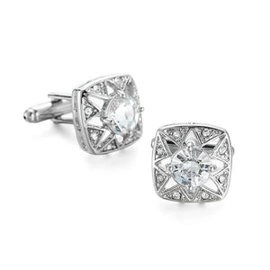 Silvery Hollow Flower Crystal Cufflinks for Men - Wedding Jewelry