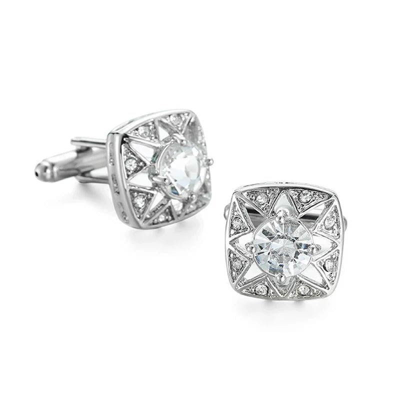 Silvery Hollow Flower Crystal Cufflinks for Men - Wedding Jewelry