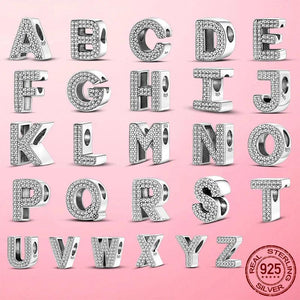 925 Silver Letter CZ Zircon A-Z Charm Bead for Bracelet Silver 925 Jewelry