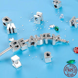 925 Silver Letter CZ Zircon A-Z Charm Bead for Bracelet Silver 925 Jewelry