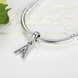925 Silver A-Z CZ Crystal Alphabet Charm Bead Bracelet DIY Jewelry
