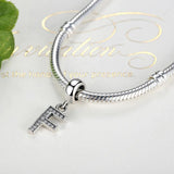925 Silver A-Z CZ Crystal Alphabet Charm Bead Bracelet DIY Jewelry