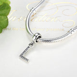 925 Silver A-Z CZ Crystal Alphabet Charm Bead Bracelet DIY Jewelry