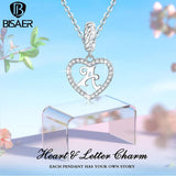 925 Silver Heart Pendant Letter A Platinum Plated Charm Women DIY Jewelry