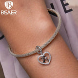 925 Silver Heart Pendant Letter A Platinum Plated Charm Women DIY Jewelry