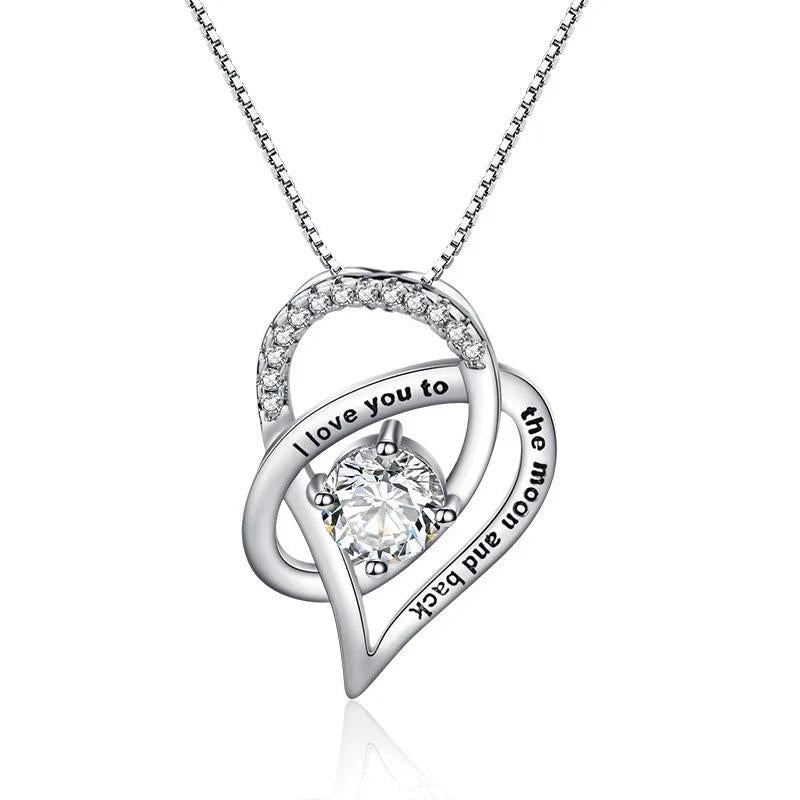 Double Heart Pendant Necklace With 0.3 Crystal - Plata Jewelry