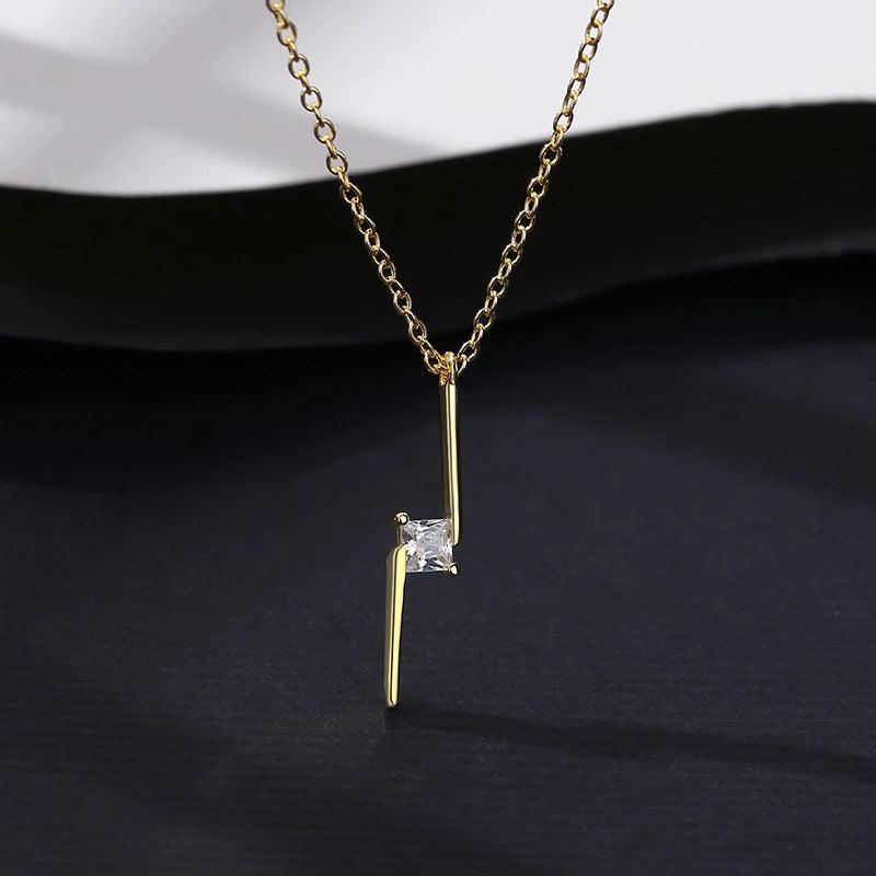 Square CZ Letter Pendant Necklace Sterling Silver Chain