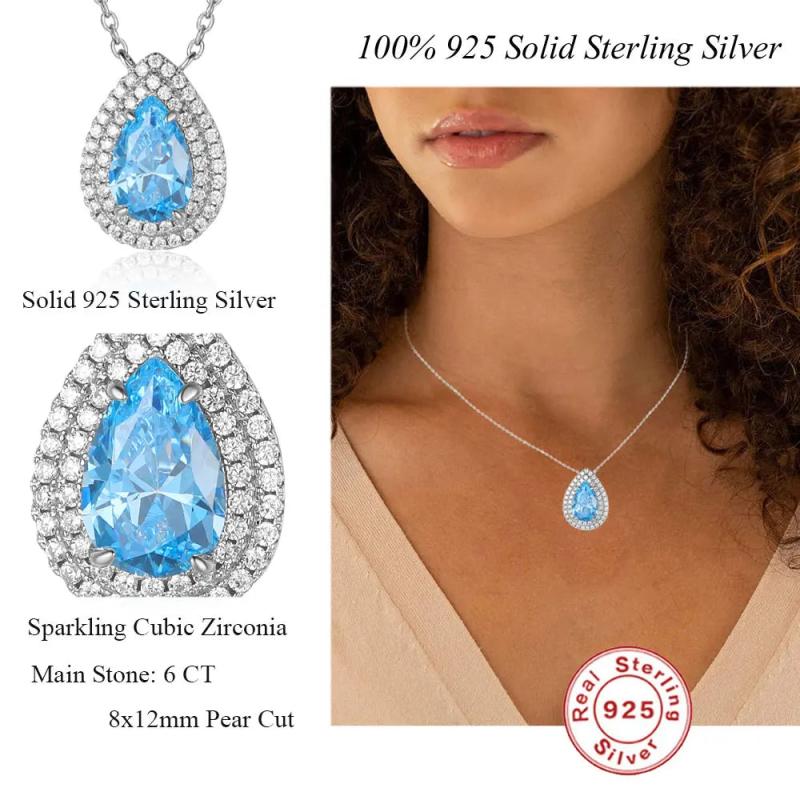 LaVixMia 316 Solid 925 Sterling Silver 8x12mm Pear Cut Pendant Necklace