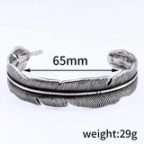 Men's Stainless Steel Heavy Feather Bangle Bracelet