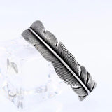 Men's Stainless Steel Heavy Feather Bangle Bracelet
