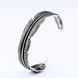 Men's Stainless Steel Heavy Feather Bangle Bracelet