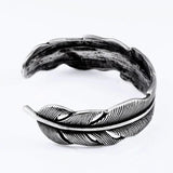 Men's Stainless Steel Heavy Feather Bangle Bracelet