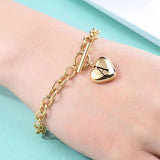 Engrave Letter Charm Bracelet Alphabet Heart Pendant OT Buckle Bangle