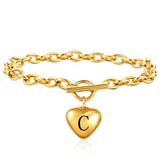 Engrave Letter Charm Bracelet Alphabet Heart Pendant OT Buckle Bangle
