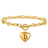 Engrave Letter Charm Bracelet Alphabet Heart Pendant OT Buckle Bangle