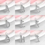 925 Silver Letter A Clear CZ Charms Pendent Bracelet Fit