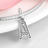925 Silver Letter A Clear CZ Charms Pendent Bracelet Fit