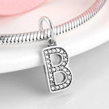 925 Silver Letter A Clear CZ Charms Pendent Bracelet Fit