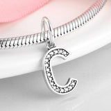 925 Silver Letter A Clear CZ Charms Pendent Bracelet Fit