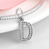 925 Silver Letter A Clear CZ Charms Pendent Bracelet Fit